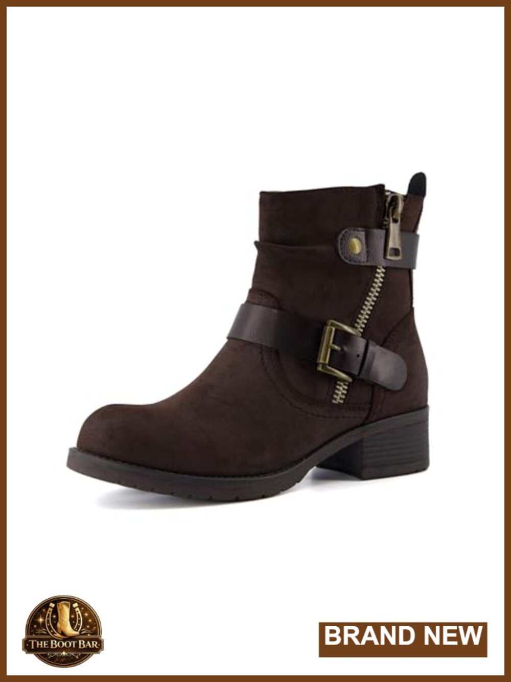 Max Womens Ankle Boots Faux Leather Zipper Buckle Memory Foam Block Heel Moto